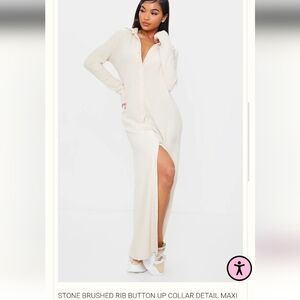 PrettyLittleThing Ribbed Cream Shirt Dress